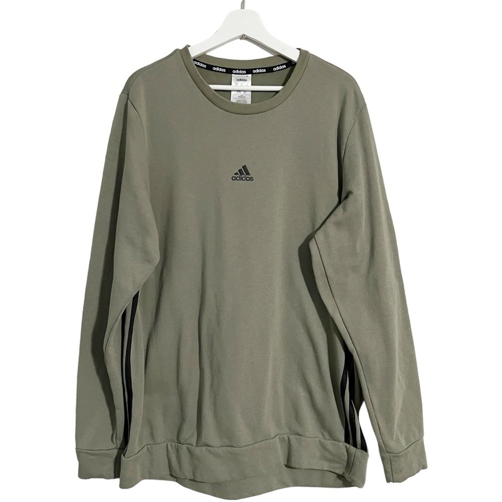 Adidas Crewneck Sweatshirt in Olive Green Stripe Black Size XLarge‎